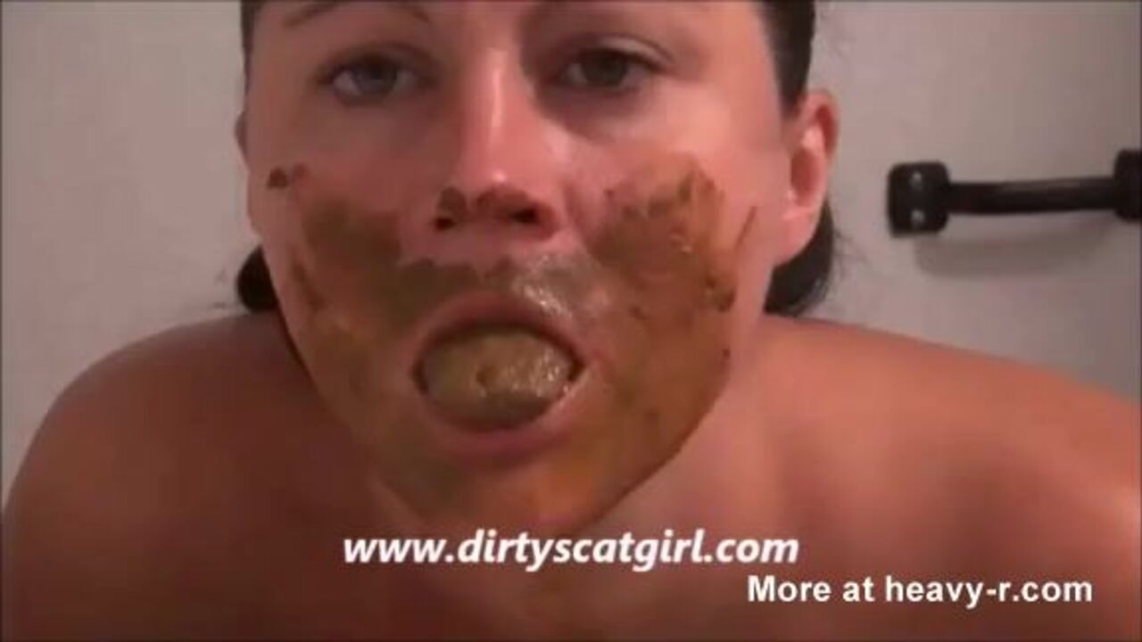 Watch this filthy slut get her pussy and mouth filled with poo and taste