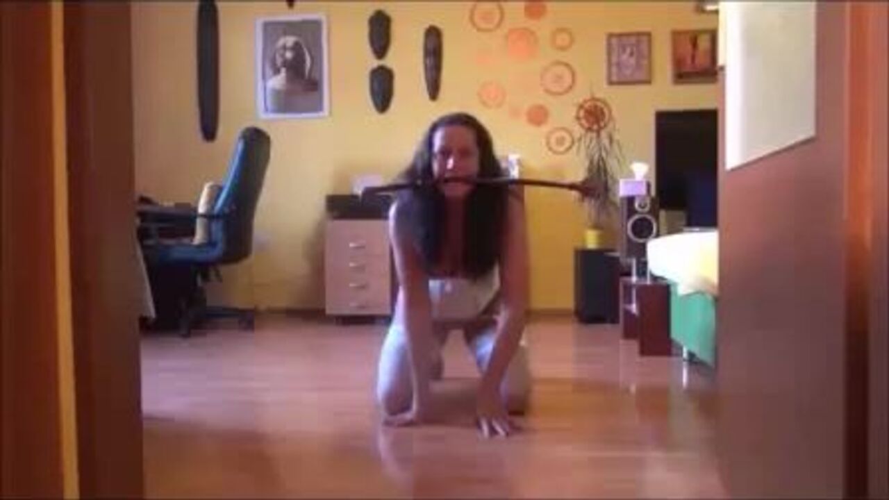 Watch this dirty pantyhose slut get her throat stretched and her ass hammered in a kinky show