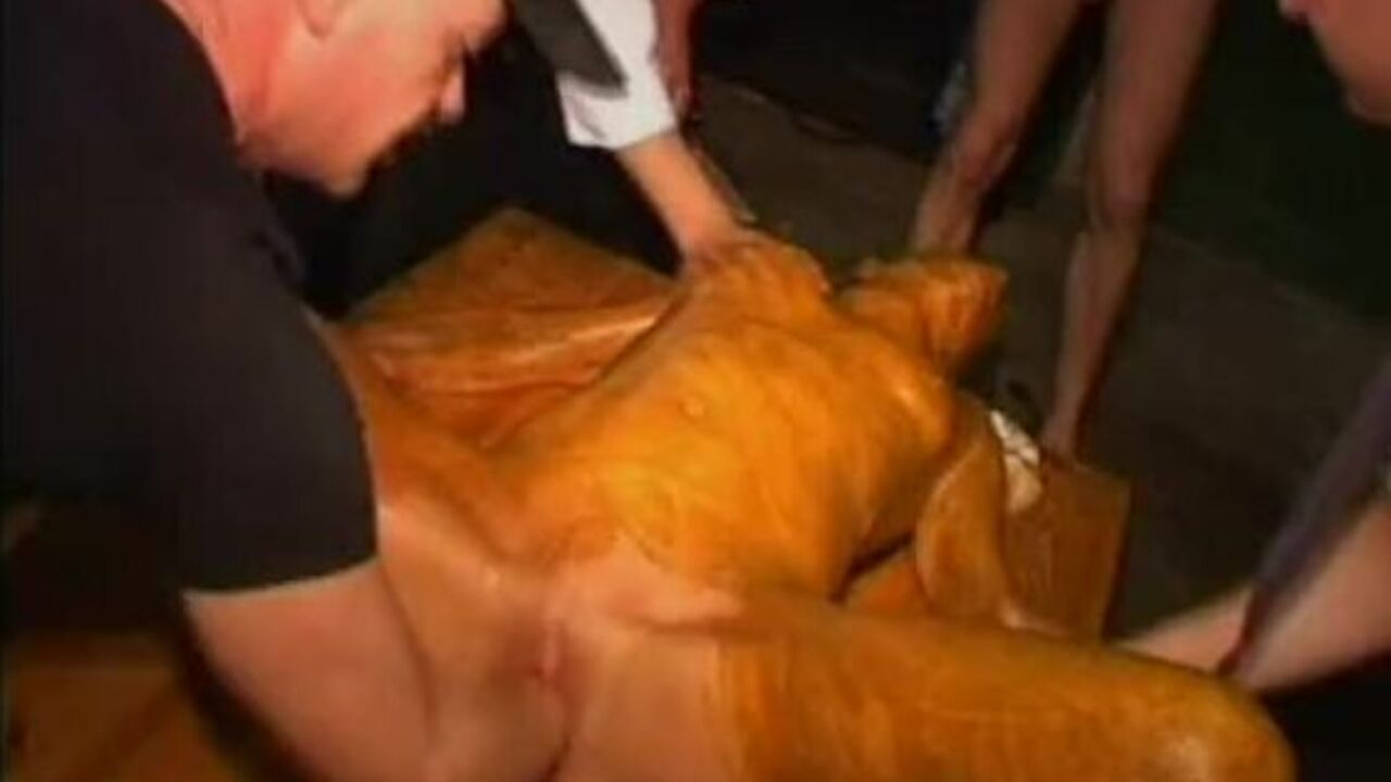 Watch as bald slut gets fisted hard and scat covered in pleasure