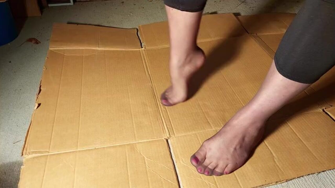 Hot MILF gives dirty footjob and trampling to lucky petite in stockings