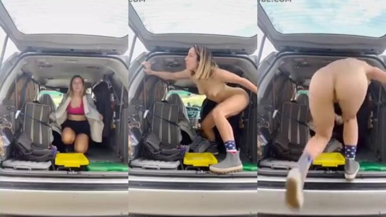 Naughty public shitting by the car with a view of her naked body